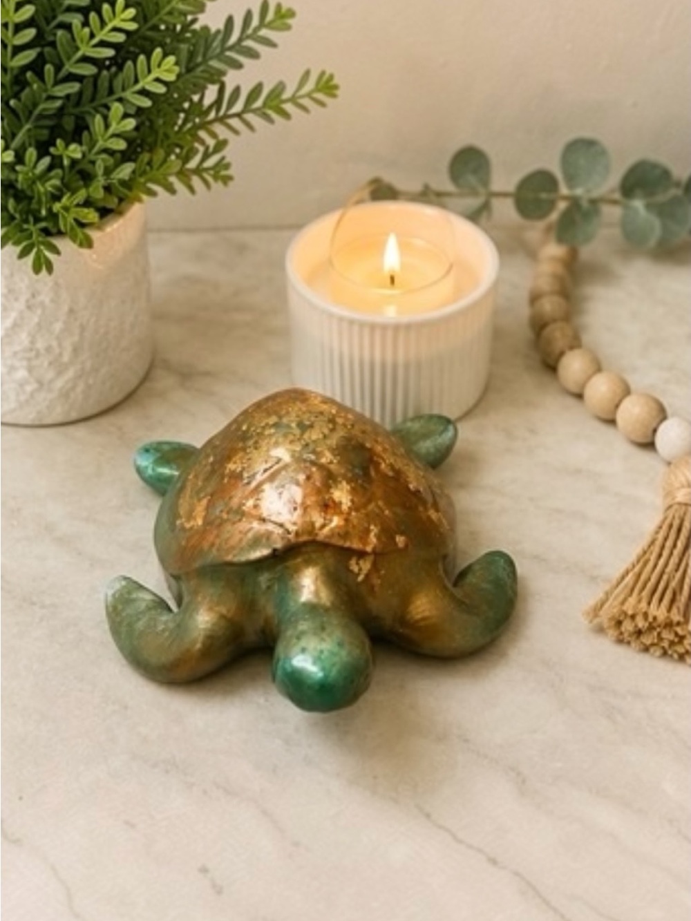 Green and Gold Turtle Figurine Decorative Accent - Home Accents Decor